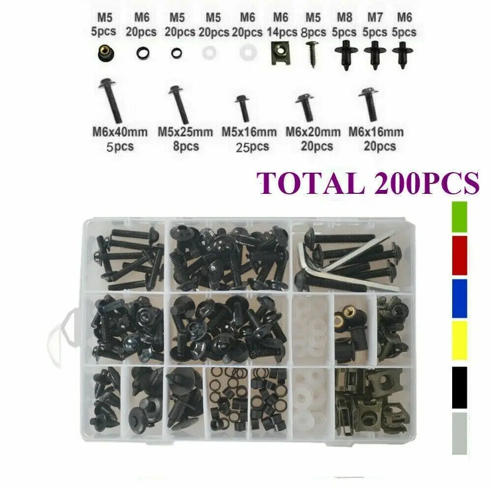 

Motorcycle Accessories 200x Fairing Body Bolts Kit Screws Clip For Yamaha YZF R125 All Year