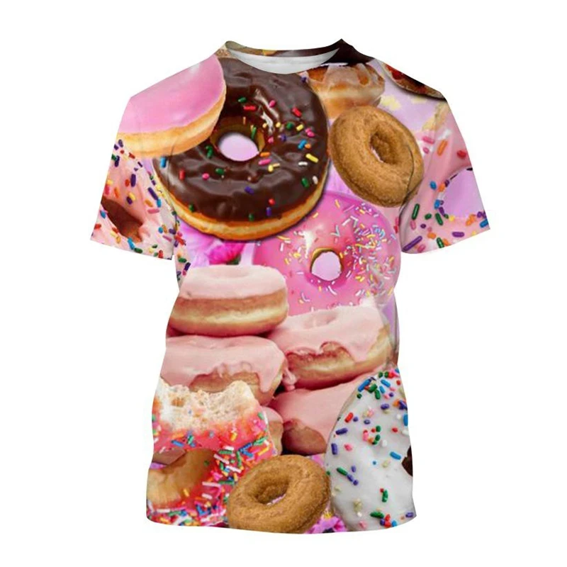 

Children's new chocolate donut 3D printed graphic T-shirt trend Cute casual O-neck short-sleeved little girl top clothing