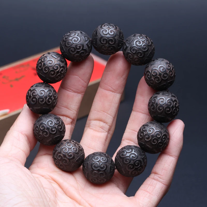Armband aus natürlichem Ebenholz, Perlen mit Schlüsselmuster, verheißungsvolle Wolkenperlen, Gebetsperlen, Glücksdekorationen, klassische geschnitzte Armbänder