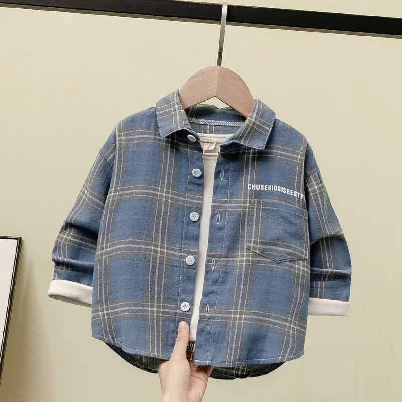 Boys' Shirts Spring And Autumn Cotton Material Children's Plaid Long-sleeved Shirts Casual Thin Coats boys long sleeve shirts