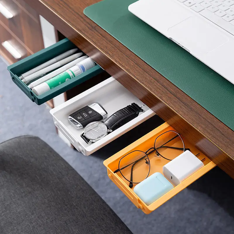 Self Stick Pencil Tray Desk Table Storage Drawer Organizer Under Desk Stand Self-Adhesive Under-Drawer Stationery Storage
