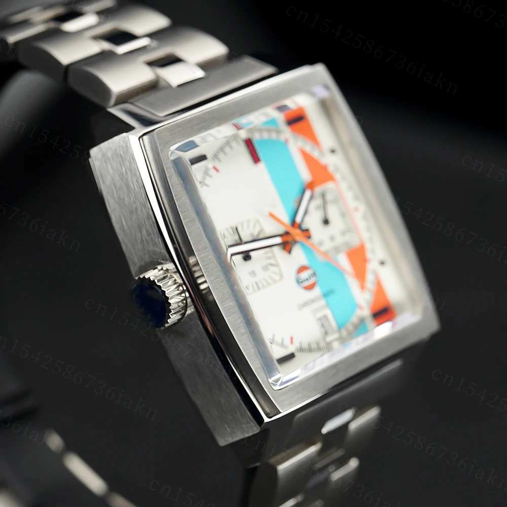 2022 Fashion New Square Color Bar 37mm Men's Leisure Sports Sapphire Mirror Stainless Steel Material Waterproof Quartz Watch