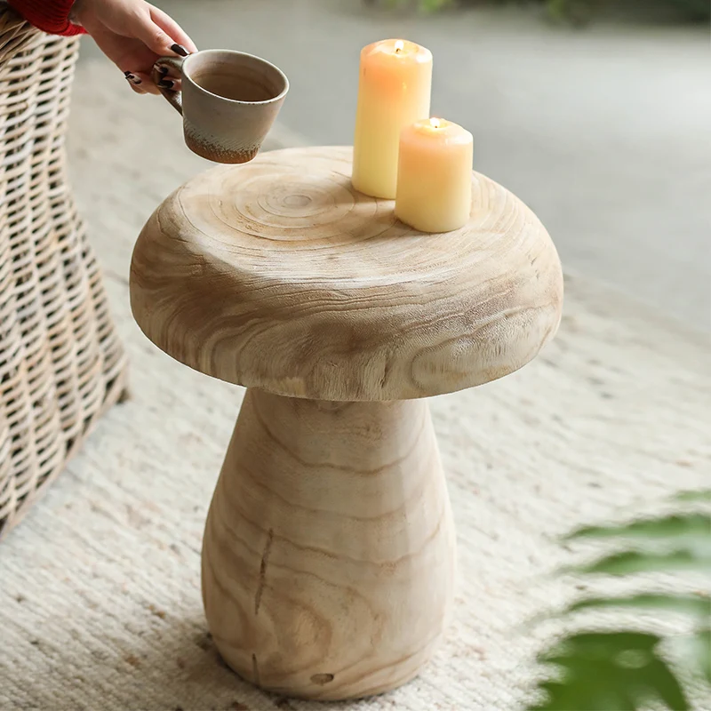 

Silent Wind Mushroom Stool Sofa Side Table Solid Wood Paulownia Vintage Living Room Floor to Floor Decoration Mini Tea Table