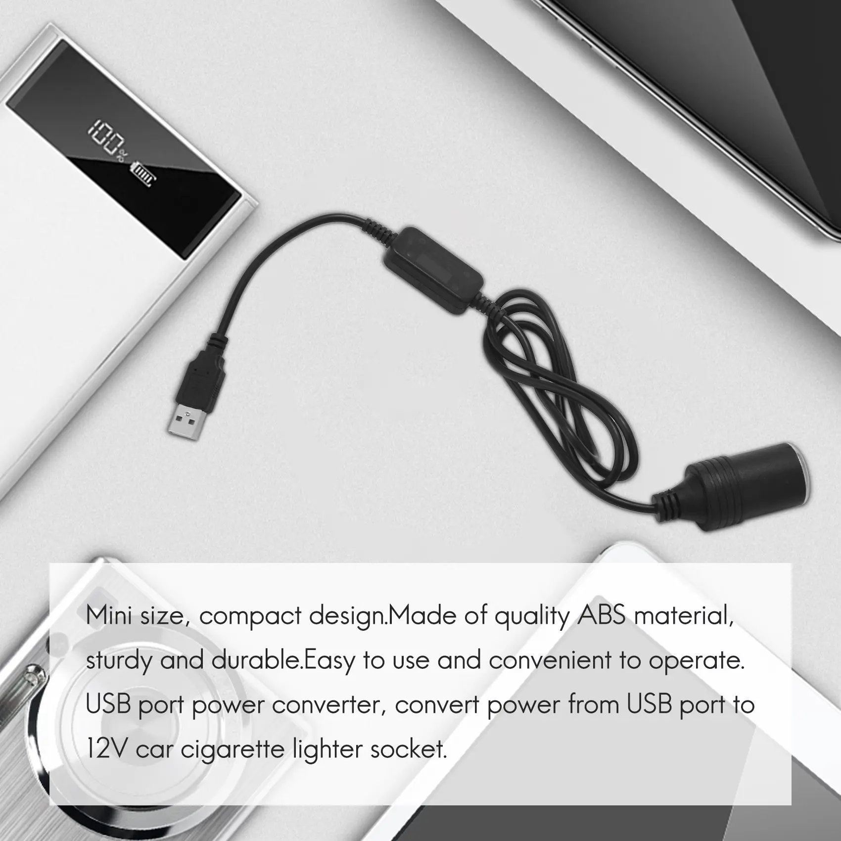 

USB 5V To 12V Car Cigarette Lighter Socket Power Female Converter Adapter Cable