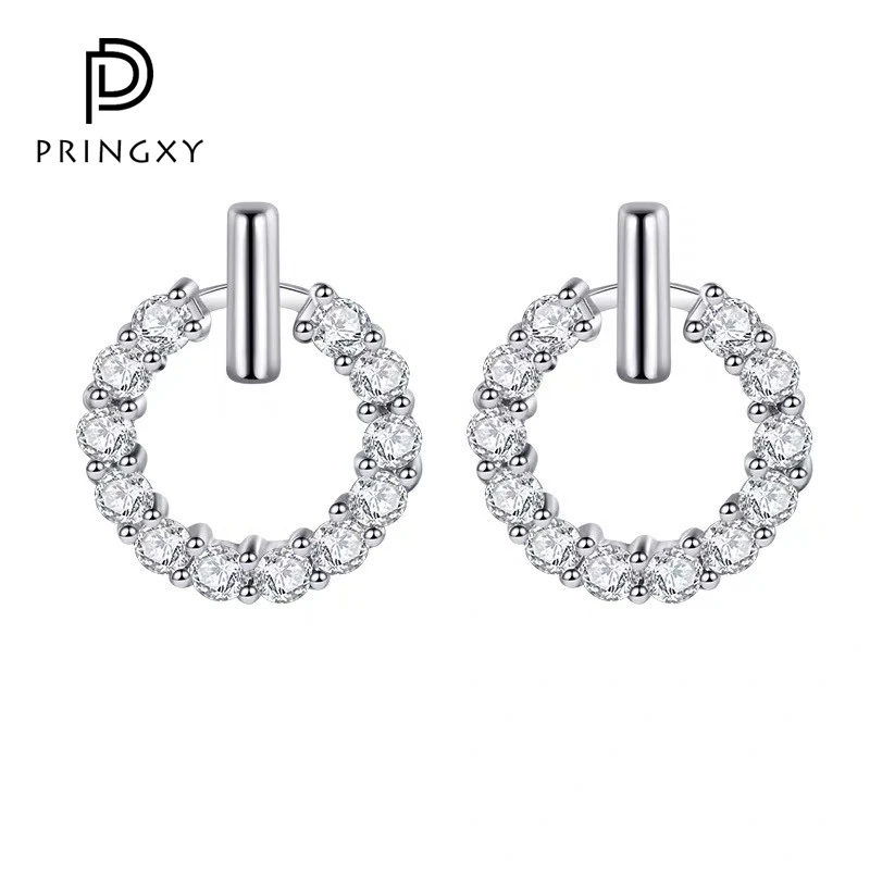 

RINGXY S925 Sterling Silver Zircon Circle High Carbon Diamond Earrings For Women Wedding Fashion jewelry Plated 18K Gold Earring
