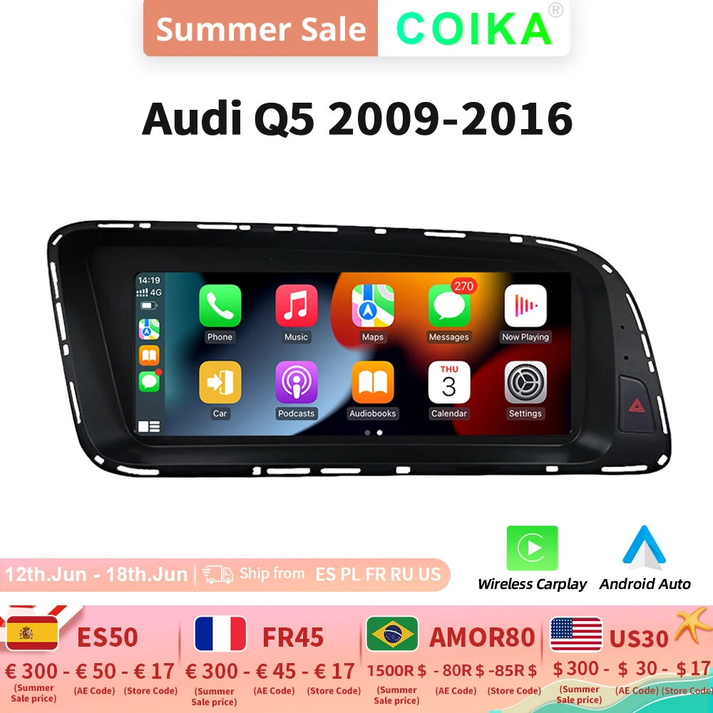 8.8" 8 Core Android 10 System Car Radio Stereo For Audi Q5 20092016