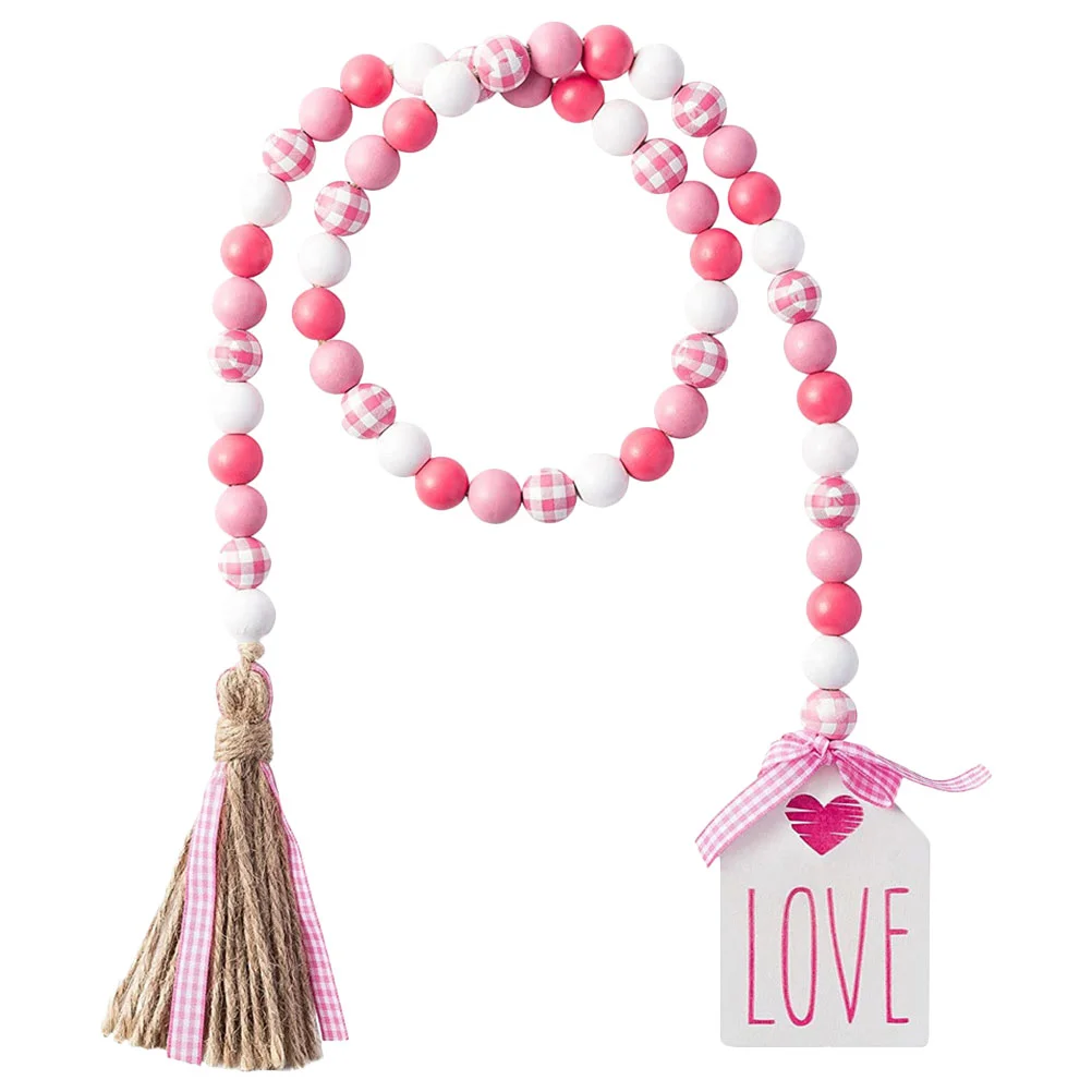 

Valentines Day Wooden Beaded Tassel Garland Home Wood Beads Decor Hanging Ornament
