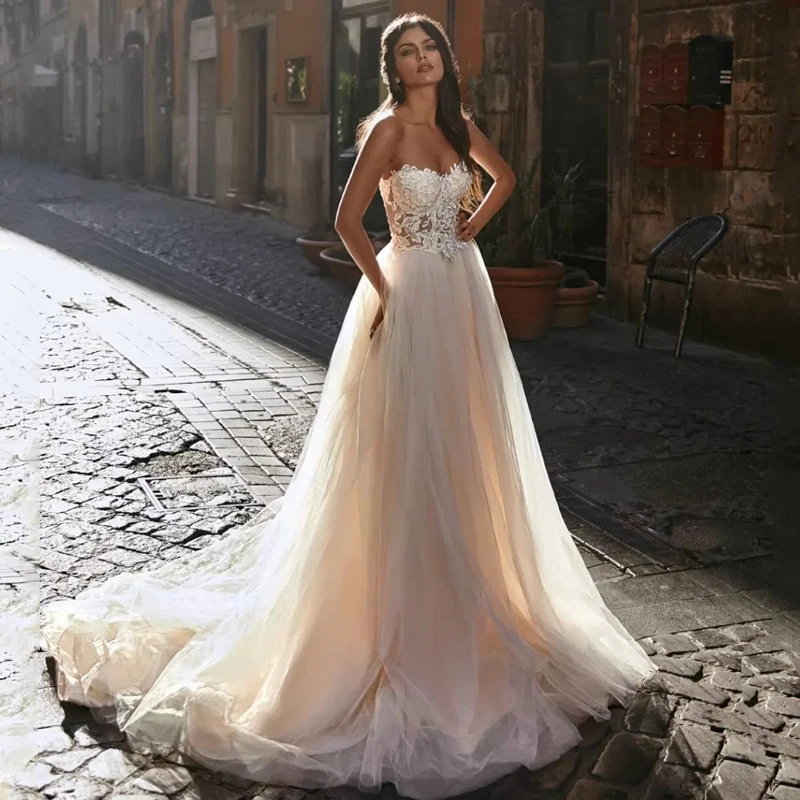 

Eightre Sexy Boho Wedding Dresses Elegant Sweetheart Applique Bride Dress Sweep Train A-Line Wedding Evening Prom Gown Plus Size