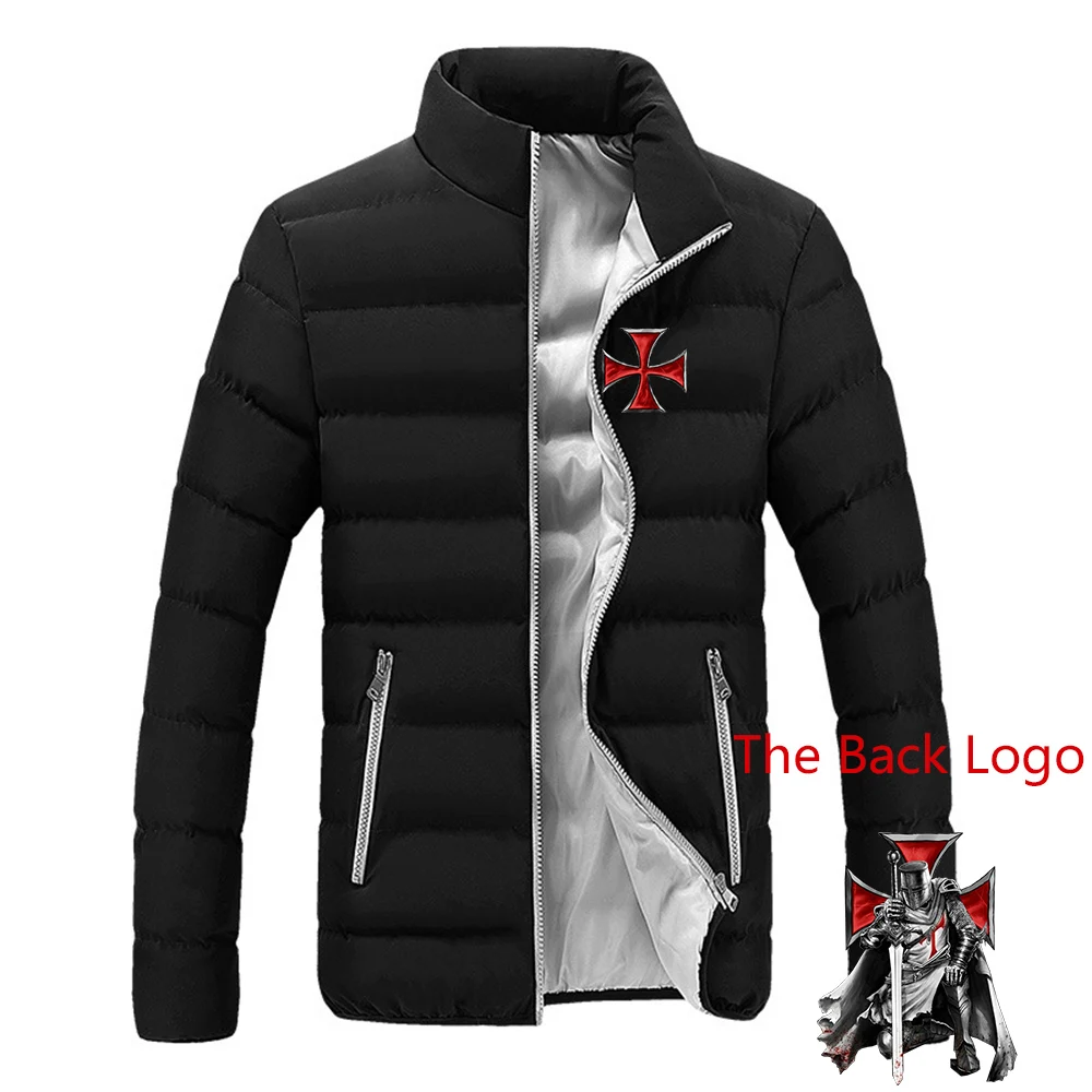 Men's Knights Templar Printing Fashion Solid Tracksuit Thicken Zipper Cotton Clothing Winter Warm Leisure Jacket Coat