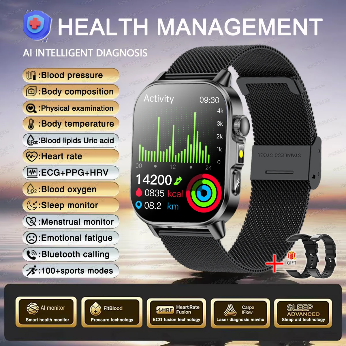 Health Care Smart Watch Men Women ECG BMI Analysis Uric thumbnail 8