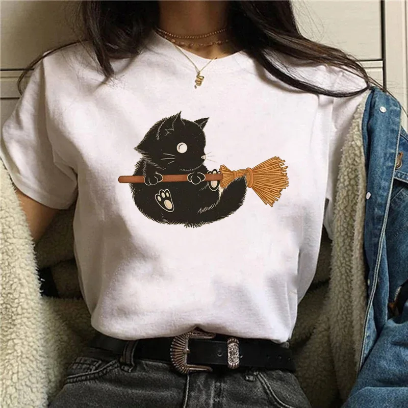 

Женский пуловер с коротким рукавом и круглым вырезом, с мультяшным принтом