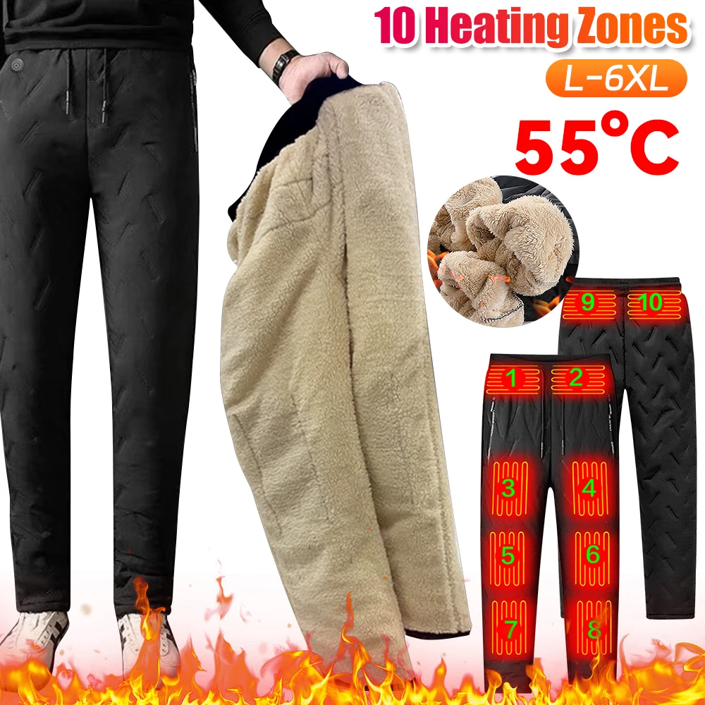 Unisex Heated Pants 10 Heating Zones Electric Thermal Trousers 3 Temperature Modes Waterproof Winter Electric Warmer Clothing Casual Pants Hiking Pants Fleece Pants