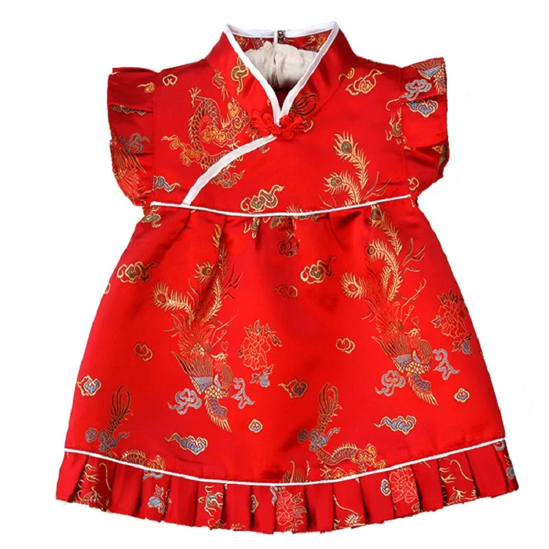 2022 New Summer Floral Girls clothes sets outfits infant suits New Year Chinese tops dresses short pants cheongsam - Image 2