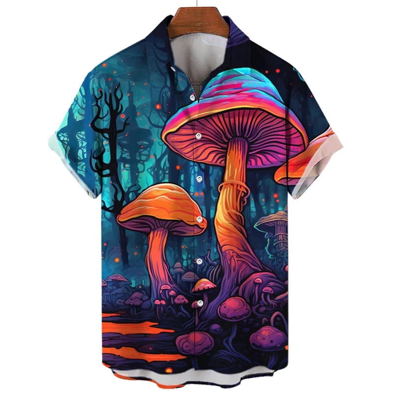 thumbnail image 1 of Camisa con estampado 3D de hongos para hombre, camisas casuales de moda de manga corta para playa, blusas de calle para hombre, camisas de gran tamaño con botones, blusas, 1 of 5