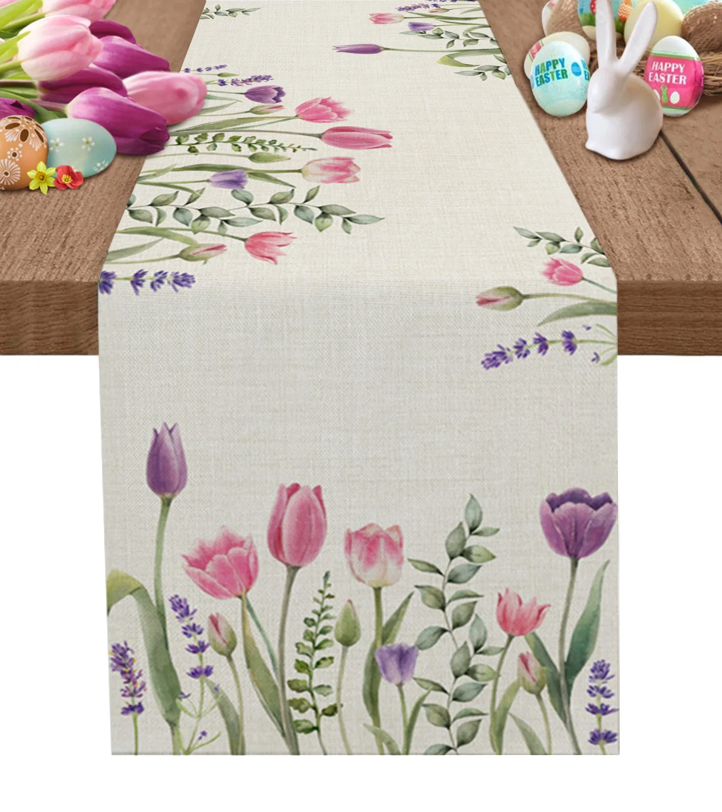 thumbnail image 1 of Camino de mesa de flores y mariposas, mantel de lino y algodón, cubierta de lujo para cocina y cena, decoración de fiesta de boda, Primavera, 1 of 5