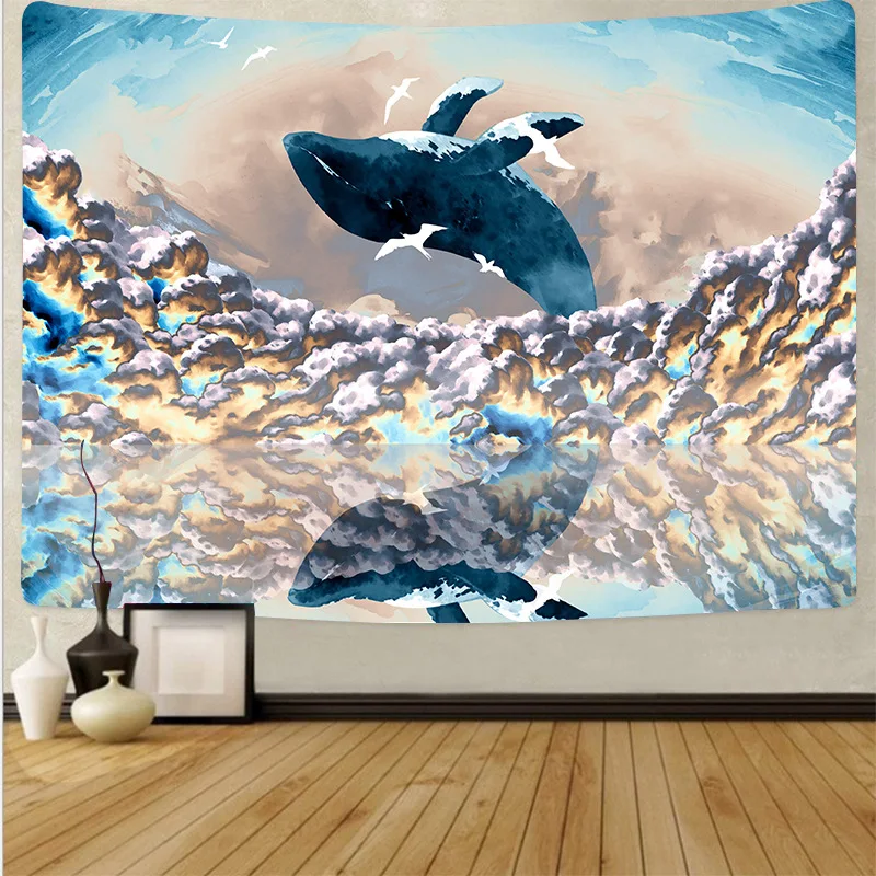 

Psychedelic tapestry wall hanging Tripy hippie whale ocean wall carpet decoration bedroom living room tapestry