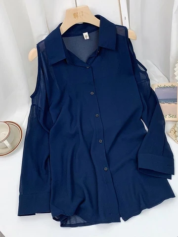 Shoulder Lapel Single Breasted Women Blouse Loose Female Blouses