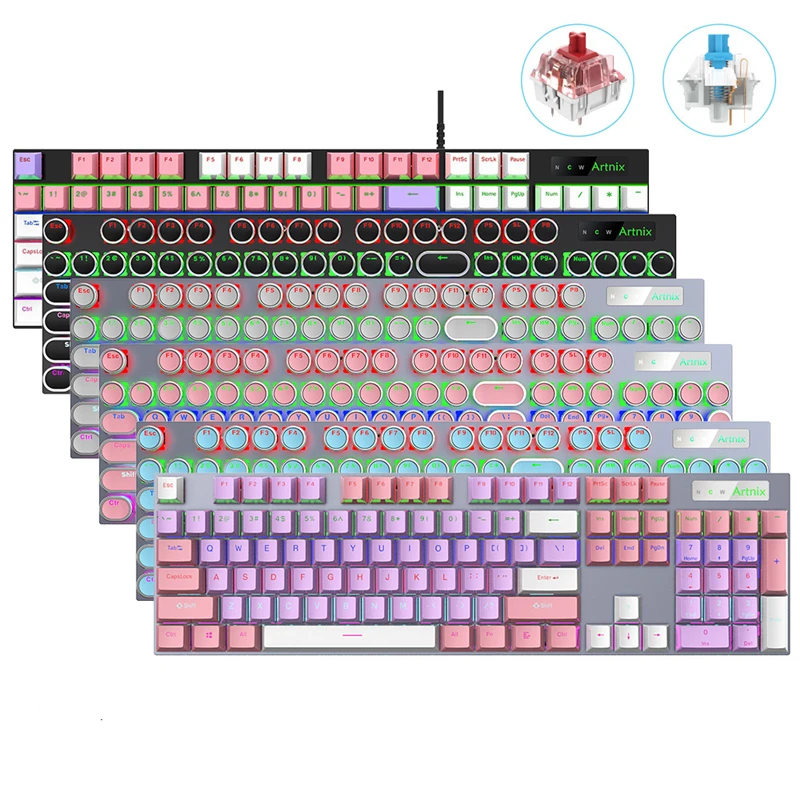 

Wired Metal Panel Mechanical Gaming Keyboard N-key Rollover Punk RGB Full Size GK 104 key Blue Red Switch Waterproof