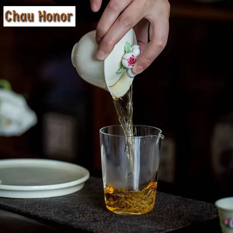 125ml High-end Handmade Pinch Flowers Gaiwan Tea Tureen Tea Bowl with Lid Kit Tea Maker Cover Bowl Chinese Tea Set Ornaments