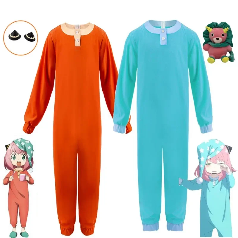 

Kids Adult SPY X FAMILY Cosplay Anya Forger Pajamas Jumpsuit Outfit Parent-Child Candy Color Bodysuit Halloween Costume Doll