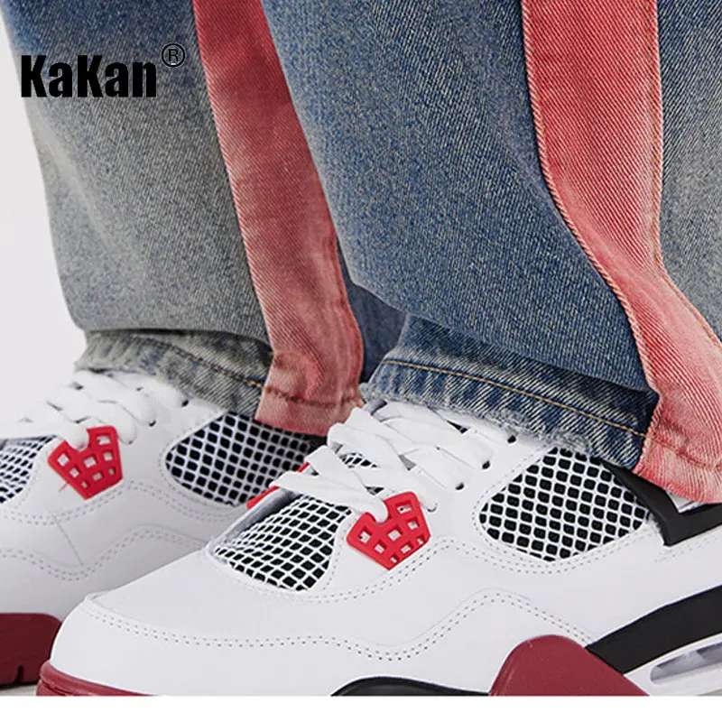 Kakan - New High Street Spliced Vertical Stripe Jeans for Men, Blue Straight Design Long Jeans K24-ZLJZT0017