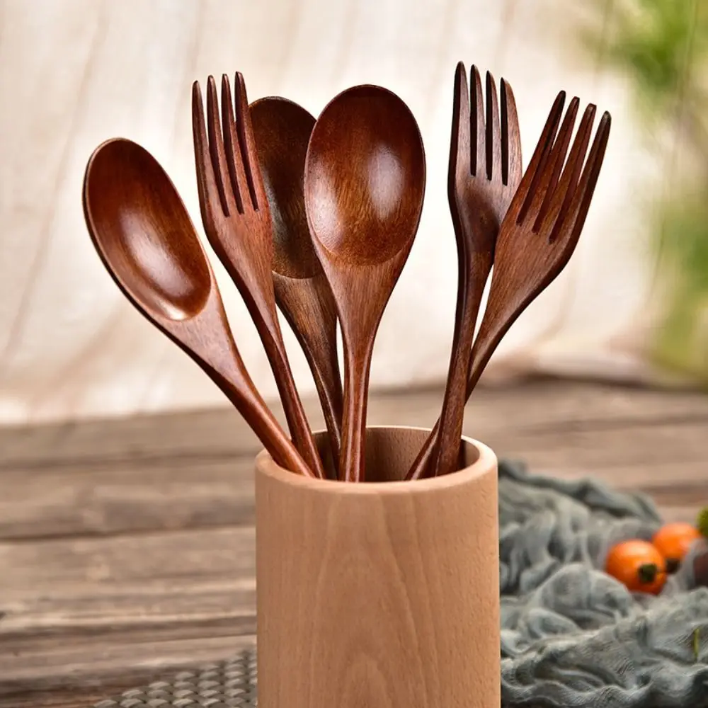 Natural Wooden Spoon Handmade Dinner Kit Wooden Fork Kitchen Accessories
