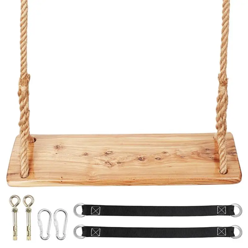 Wooden Tree Swing 500lbs Load Capacity Wooden Swing For Adults Kids Adjustable Height Waterproof Hanging Seat For Outdoor wooden swing
