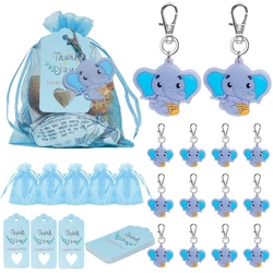 90Pieces Baby Shower Return Favors for Guests Elephant Keychain with Organza Bag