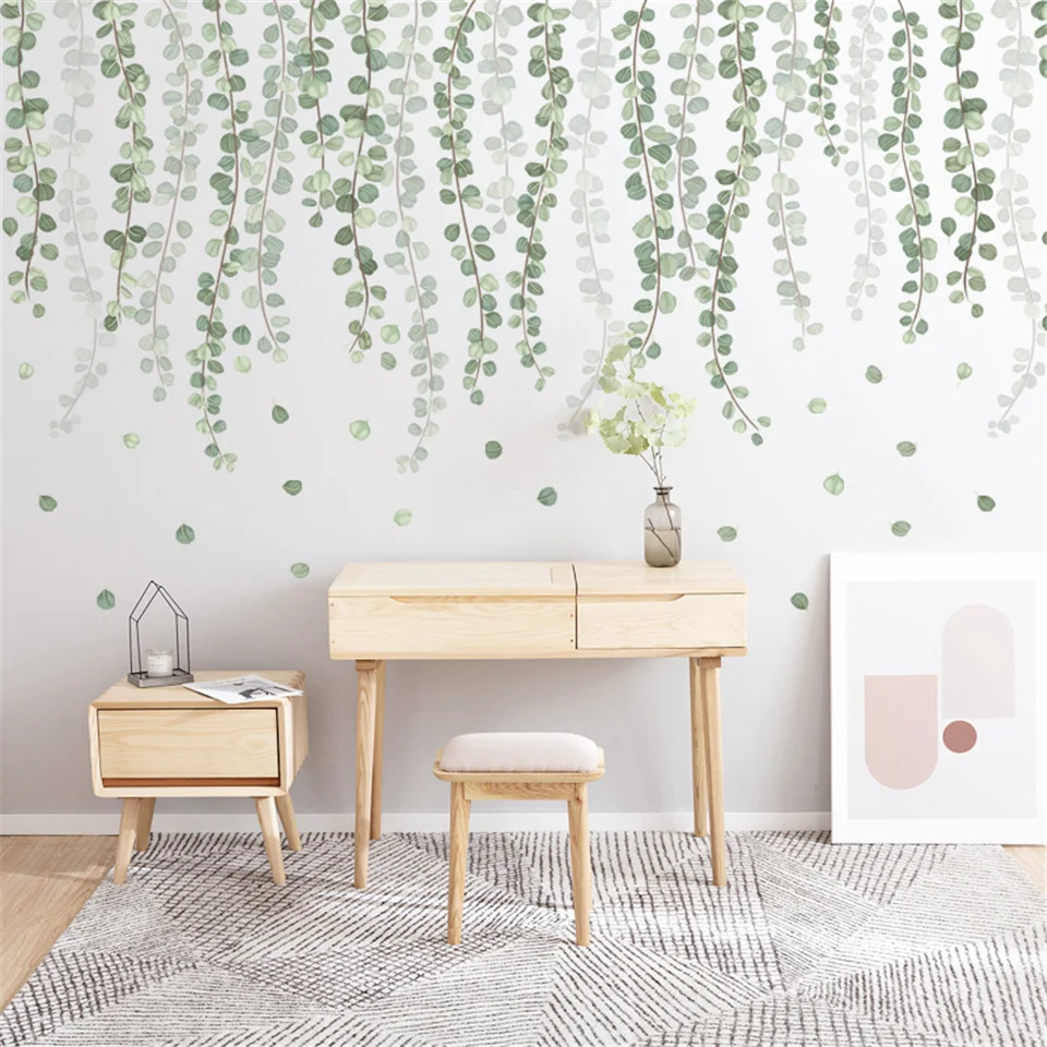 Tropical Green Leaf Wall Sticker For Living Room Bedroom Decoration Mural Self-Adhesive Vinyl Plant Potted Decals Home Art Decor wall stickers wall sticker home decoration accessories