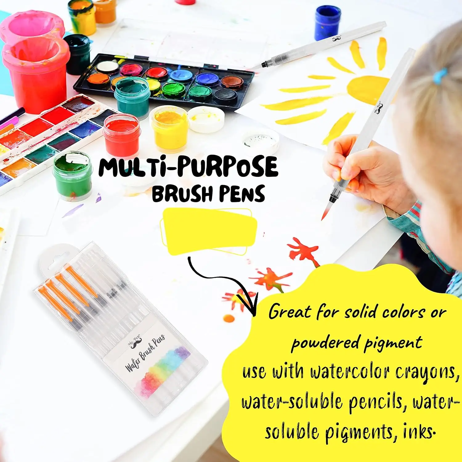 6PCS  Water Brush Pens for Watercolor, Water Color Pen, Watercolor Paint Pens, Refillable Water Paint Brush ，Watercolor Pens 5