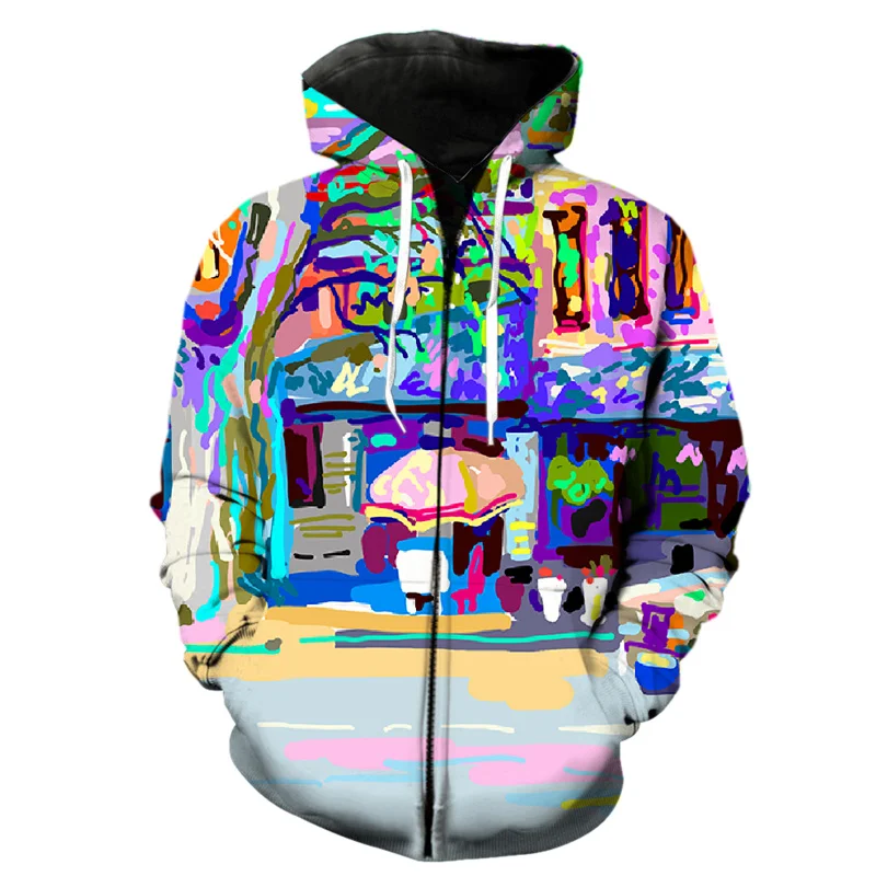 thumbnail image 1 of Sudadera con capucha con cremallera y pintura artística impresa en 3D abstracta para hombres y niños, sudaderas con capucha de hip hop para adolescentes, ropa de calle, sudaderas holgadas Harajuku, 1 of 4
