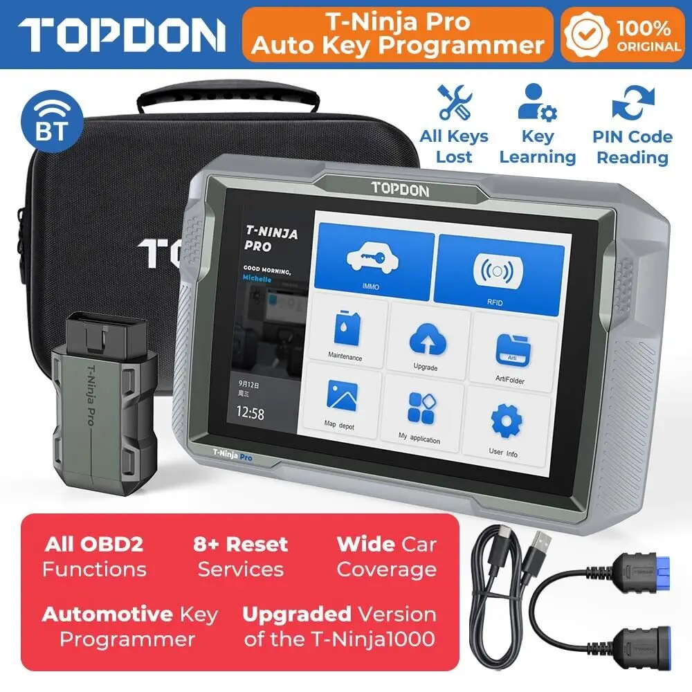 

TOPDON T-Ninja Pro IMMO Key Programming Auto Diagnostic Full OBD2 System Scanner Key Fob Programming Tool Programmer Immobilizer