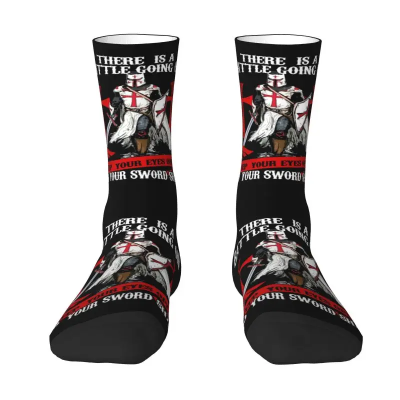 

Cool Mens Templar Shield Cross Medieval Warrior Sword Socks Unisex Breathbale 3D Printing Knights Templar Deus Vult Crew Socks