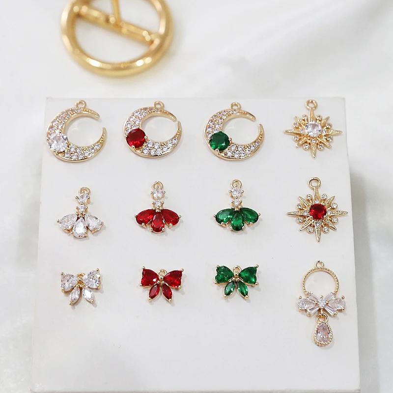 1pcs Inlaid Zirconium Bow Moon Hexagonal Star Pendant Diy Ear Jewelry Necklace Bracelet Material Accessories Handmade Charms