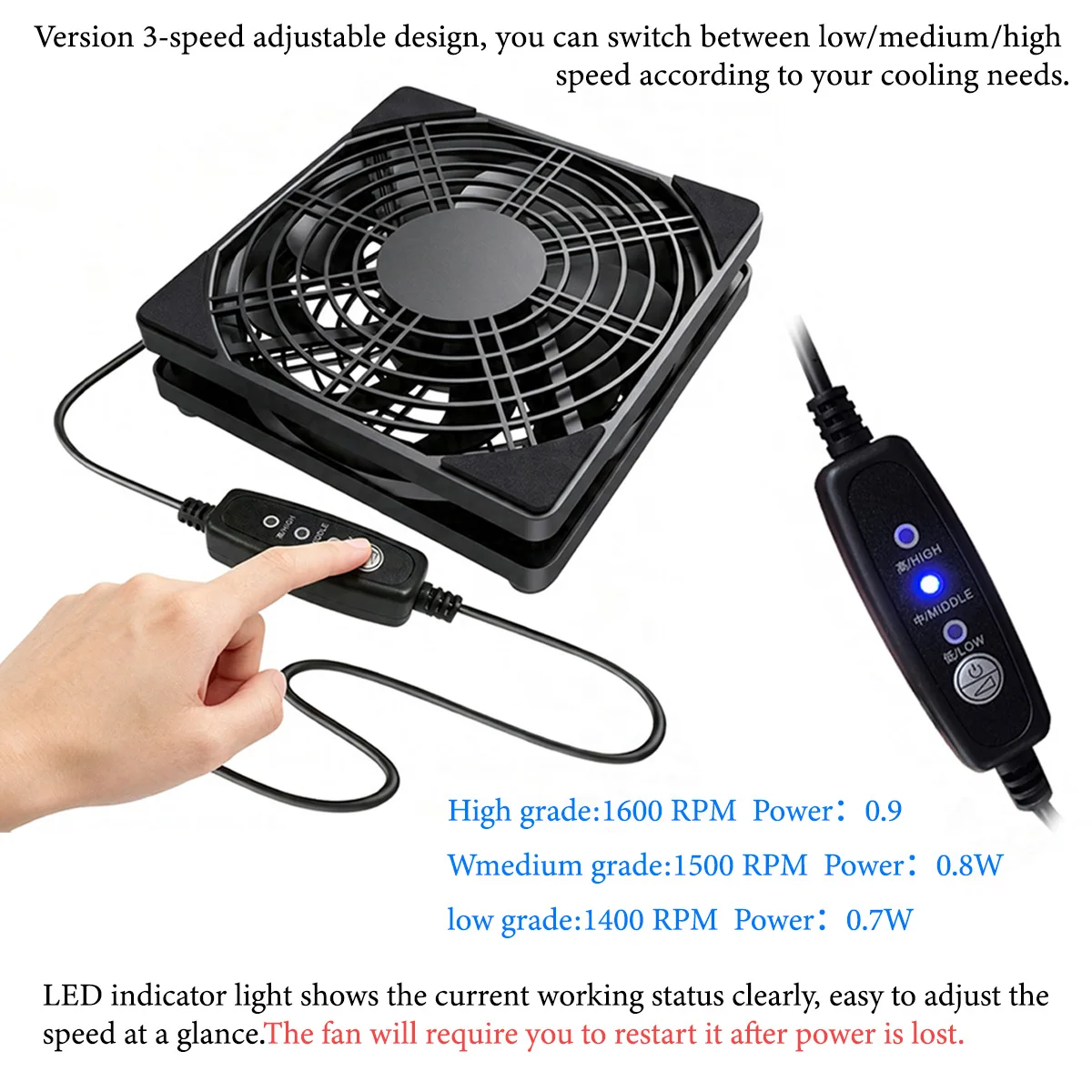 Silent USB-Powered Fan with Adjustable 3-Speed Controller