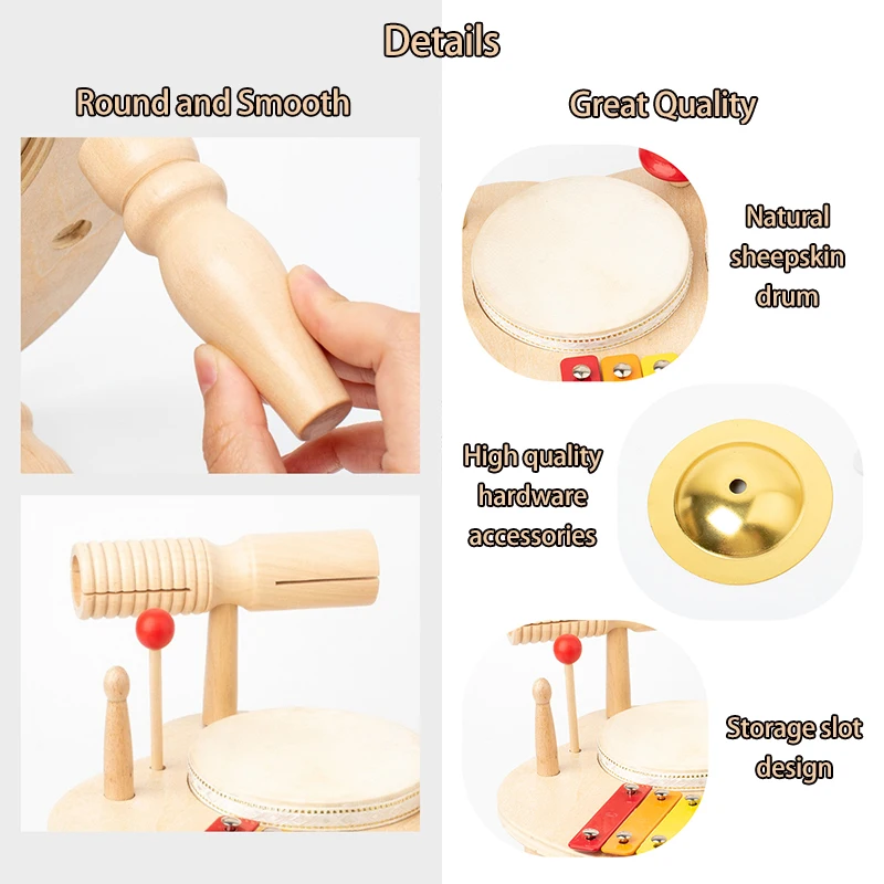 Wooden Baby Drum Set Musical Instrument Percussion Toys 8-tone Xylophone Piano Parish Learning Preschool Rhythm Educational Toy 3