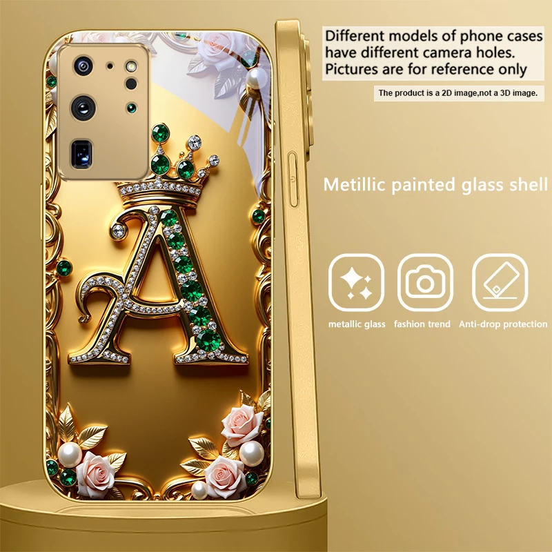 Elegant Golden Glass Phone Case with Ornate S Design