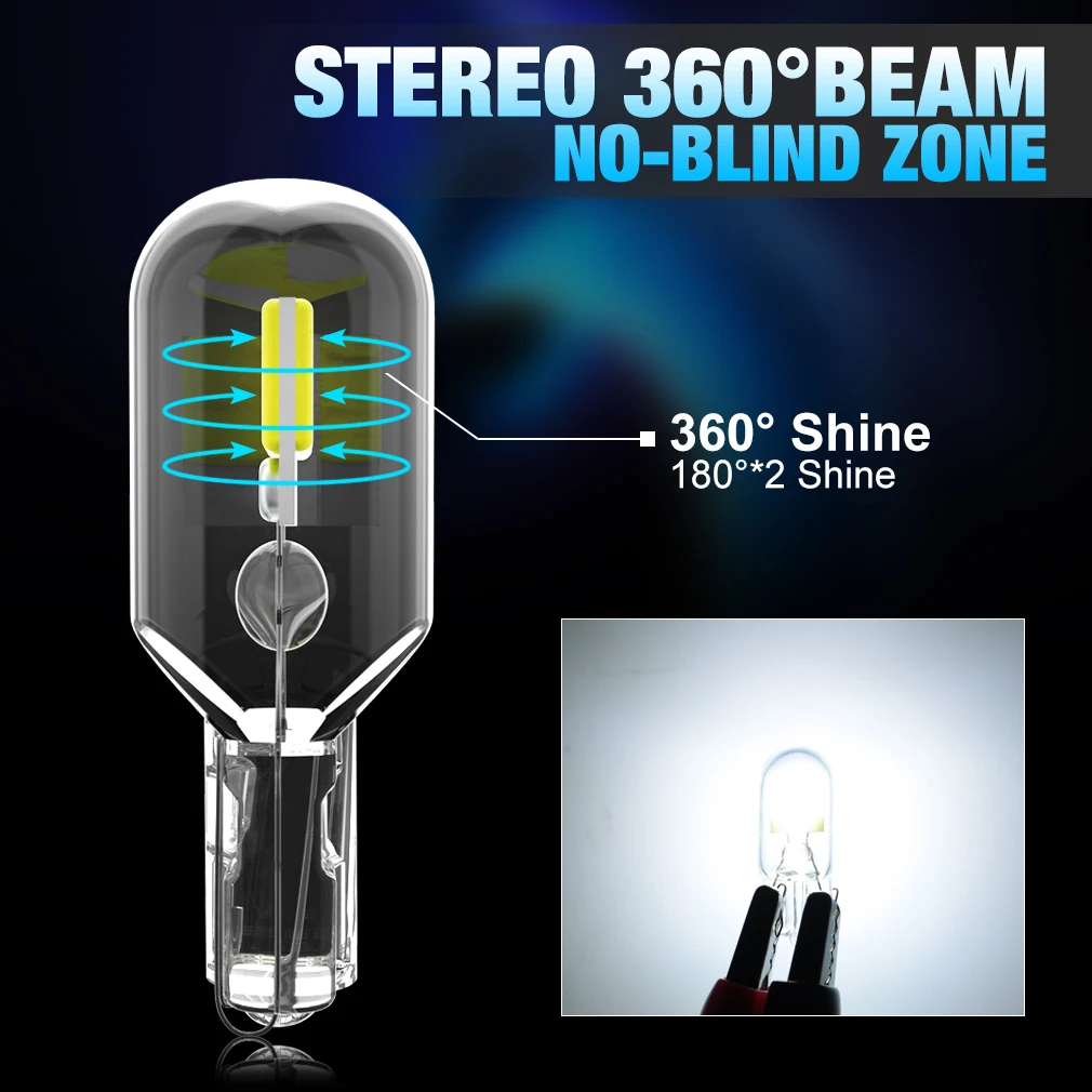 Ampoule W5W LED T10 avec Puce Anti-Erreur COB 360° 5000K 168 - 194
