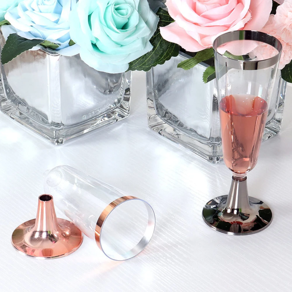 Gold Champagne Flutes Disposable Plastic Champagne Glasses Wedding Party Cocktail Cups Celebration Supplies
