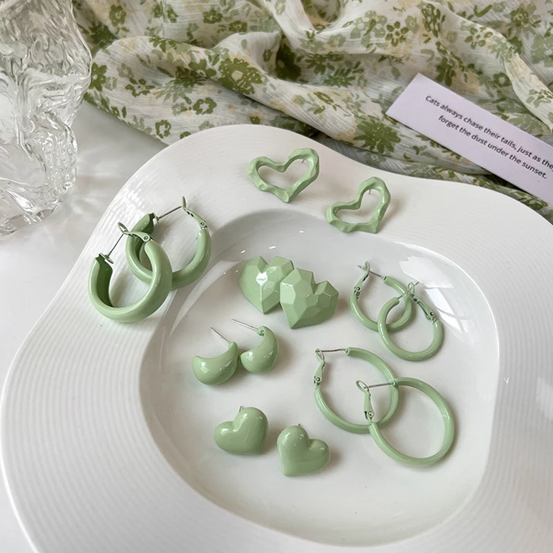 Spring Summer Fresh Cream Green Stud Earrings Matcha Green Fashion All-Match Geometric Earrings Jewelry Gift For Girls