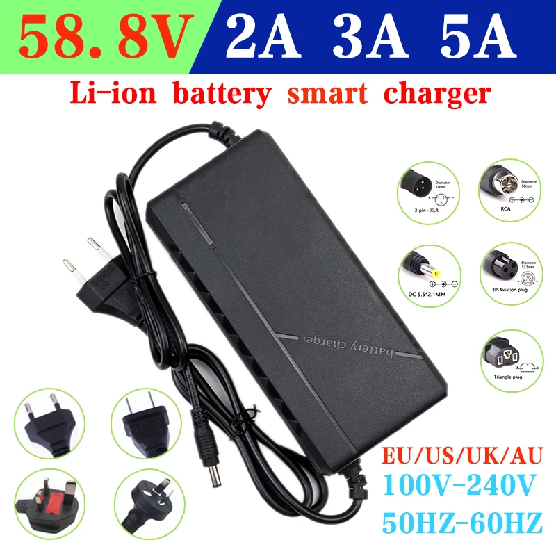 58.8V 5A Charger 14S 52V Li-ion Battery Charger Lipo/LiMn2O4/LiCoO2 Charger  Output DC 58.8V With cooling fan Free Shipping