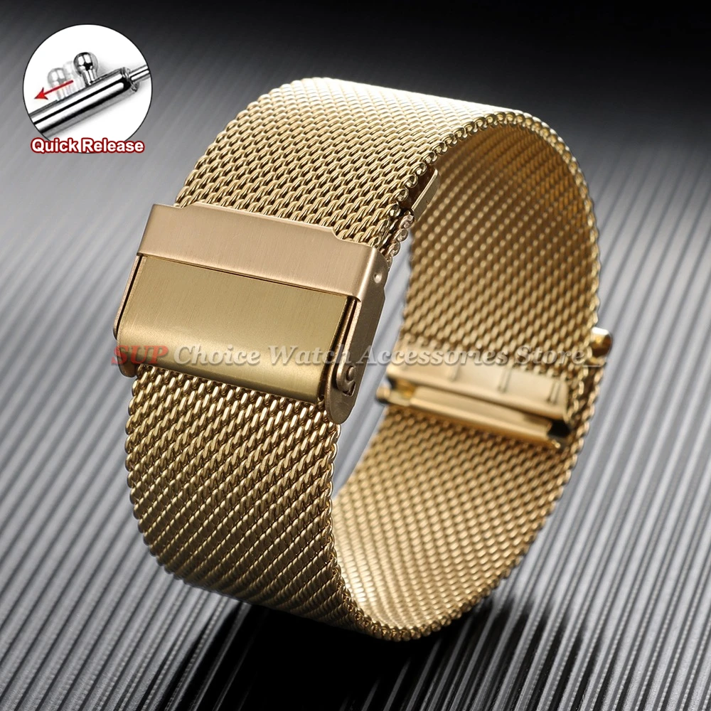 Elegant Milanese Mesh Steel Watch Band with Quick Release - Unisex Adjustable Strap (Various Sizes Available)