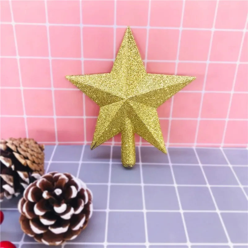Christmas Tree Top Star Merry Christmas Decorations Home Shiny Gold Powder Five-pointed Star New Year's Ornament 10/15/20cm christmas star decoration