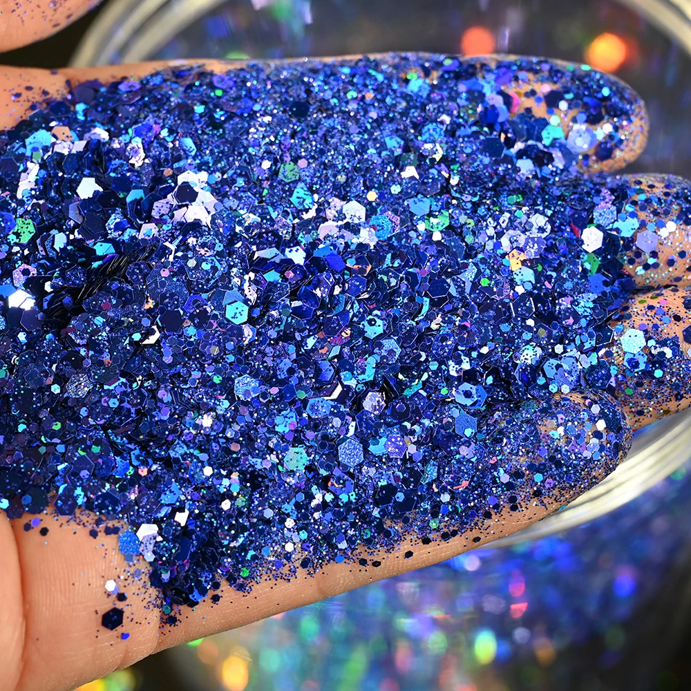 50g Holographic Mixed Hexagon Shape Chunky Irediscent Nail Art Glitter Flakes Laser Sparkly Sequins Slices Nail Art Decoration