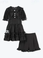 Japanese Sweet Cute Bow Short Sleeve Doll Collar Lace Fungus Lace Ribbon Slim Cake Lolita Pink Plaid Dresses Shorts Suits Women - Image 6
