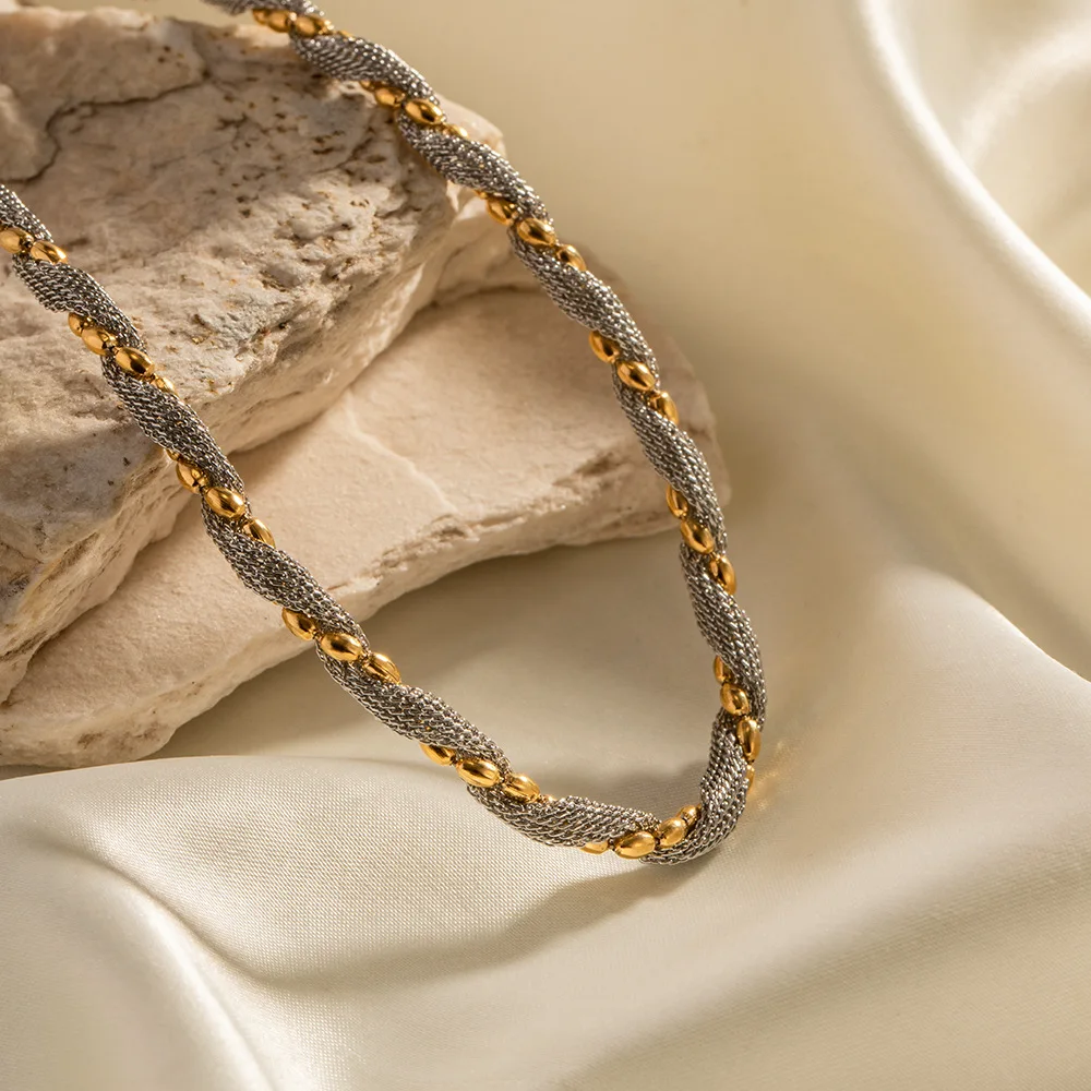 

Stainless Steel PVD 18K Gold Plated Tarnish Double Color Silver Mixed Chain Necklace For Woman Jewelry Wholesale 2023 Trendy