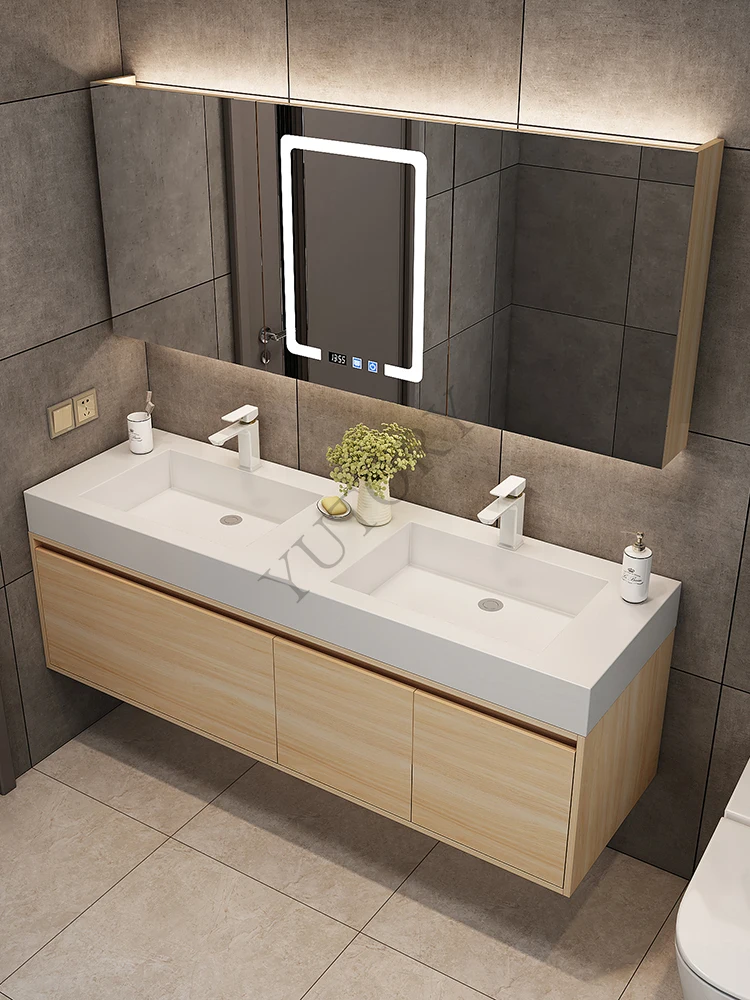 rock slab bathroom cabinet combination smart bathroom set hand wash face integrated basin washstand