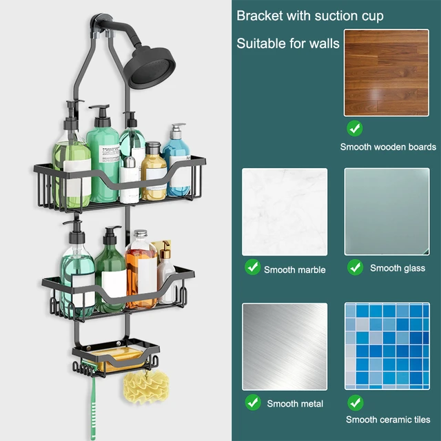 Shower Caddy Hanging Shelf with Hooks Suction Cups Stainless Steel Hanging  Door Shower Rack Rustproof Hanging Caddy Rack - AliExpress