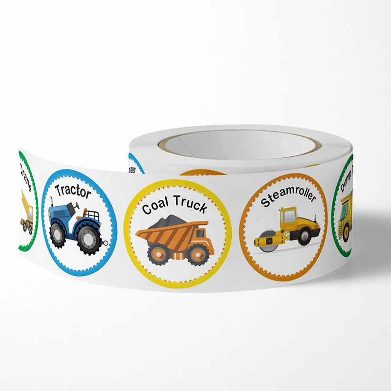 Cartoon Construction Vehicle Transportation Truck Pattern Stickers for Kids Reward Sticker Bulk 500Pcs/Roll