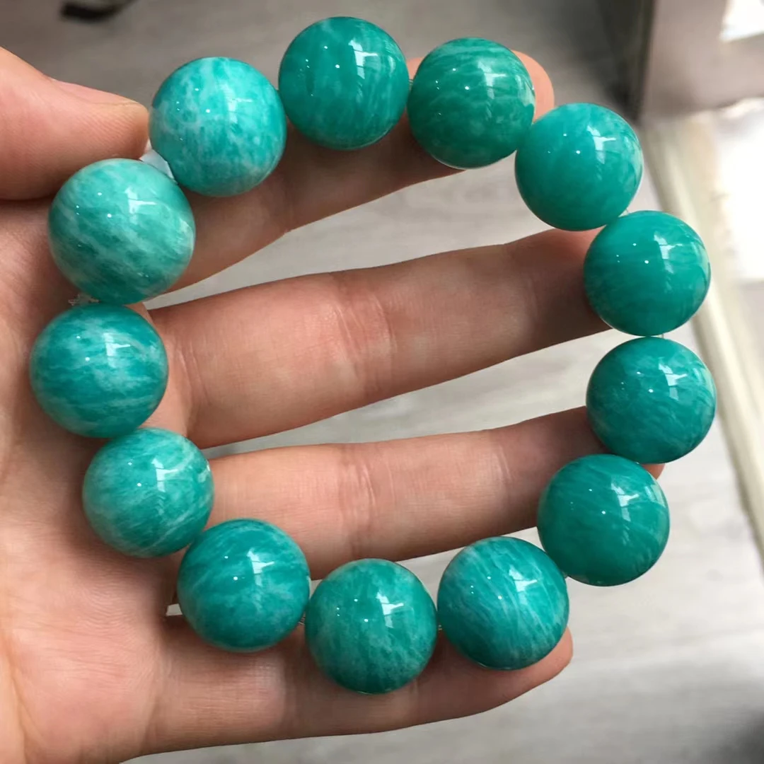 

Natural Green Amazonite Quartz Bracelet Blue Amazonite Russia Jewelry 16.9mm Round Beads Women Men AAAAA